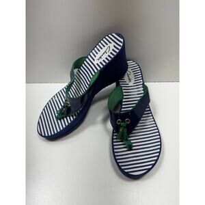 Clark’s Yacht Flash Women’s 9M Nautical Blue Green Tassel Wedge Toe Post Sandal